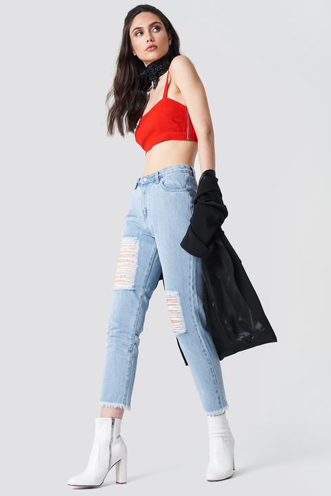 Na-kd Destroyed Leg Denim - Blue