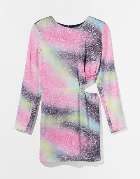 Vestido Satinado Print Cut Out