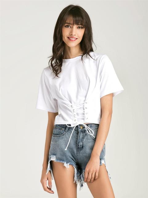 Eyelet Lace Up Hem T-shirt