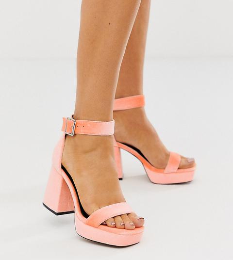 Asos Design Wide Fit Witty Chunky Platform Block Heels In Peach-orange