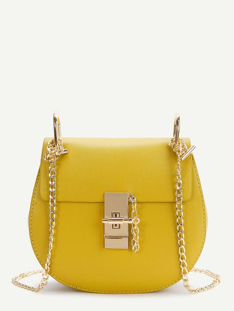 Bolso Pu Con Solapa Y Cadena Amarillo