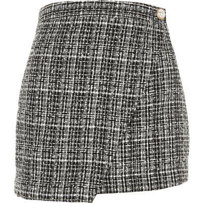 Black Boucle Wrap Front Skort