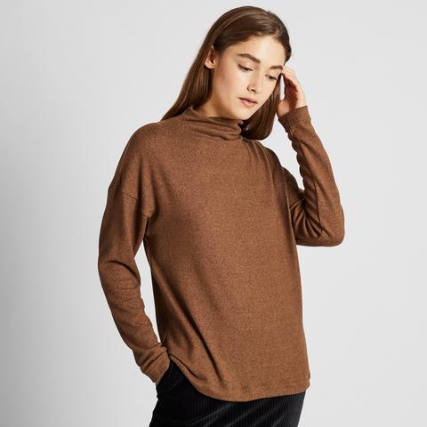 WOMEN'S SOFT KNITTED FLEECE CREW NECK LONG SLEEVE T-SHIRT