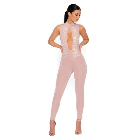 Give It A Swirl Embellished Keyhole Jumpsuit In Blush