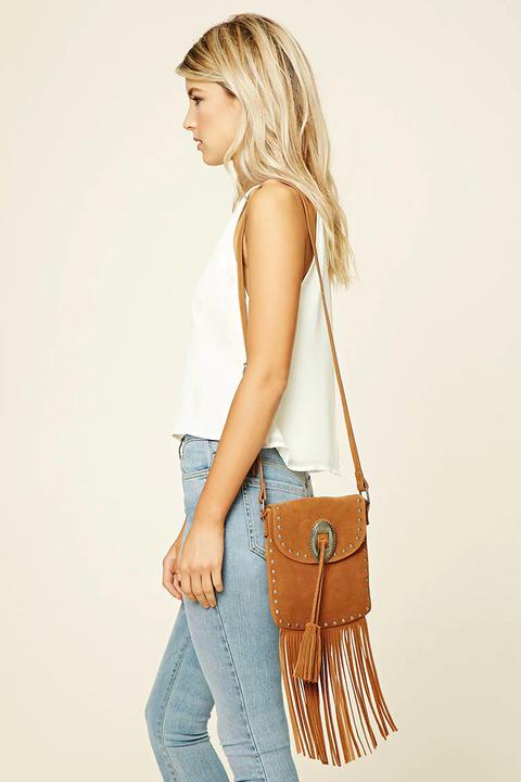 Stud And Fringe Suede Crossbody