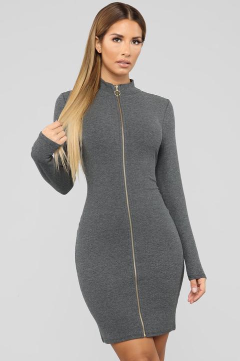 Demetri Ribbed Mini Dress - Charcoal