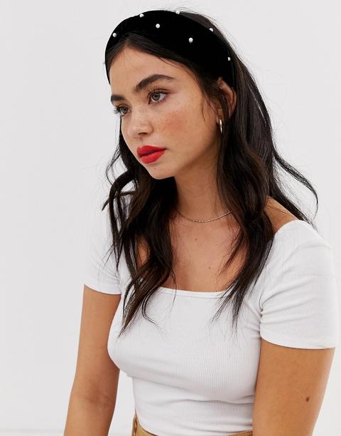 Pieces Pearl Stud Hairband-black