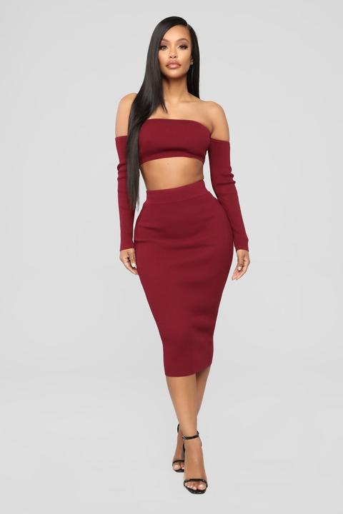 red sweater skirt set