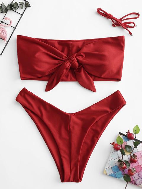 Bikini Zaful Lustrous Bandeau Bikini Lava Red