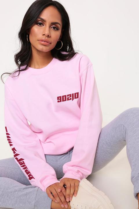 Light Pink Beverly Hills Slogan Sleeve Oversized Sweater