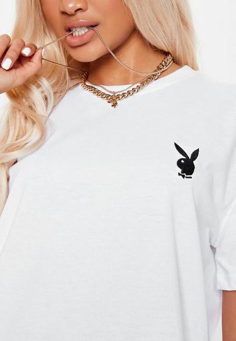 Playboy X Missguided White Slogan Back T Shirt, White