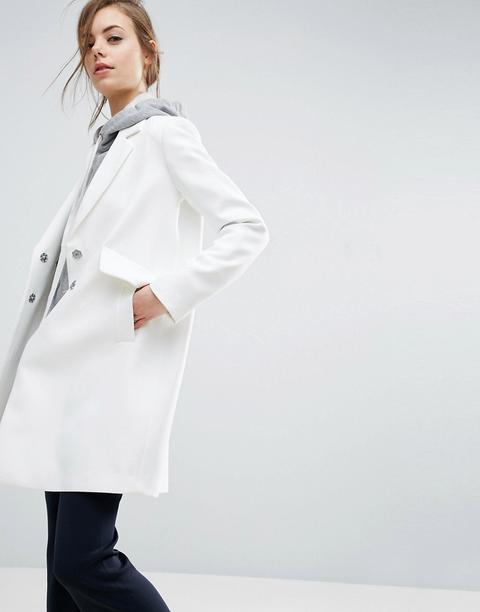 Asos - Cappotto Slim In Crêpe Con Tasche - Bianco