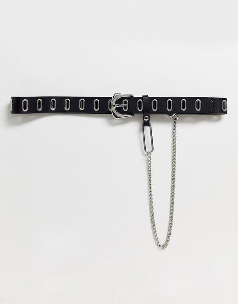 Topshop Eyelet And Chain Detail Belt In Black