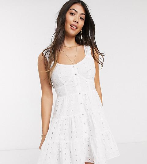 Asos Design Petite Broderie Button Through Tiered Mini Sundress In White