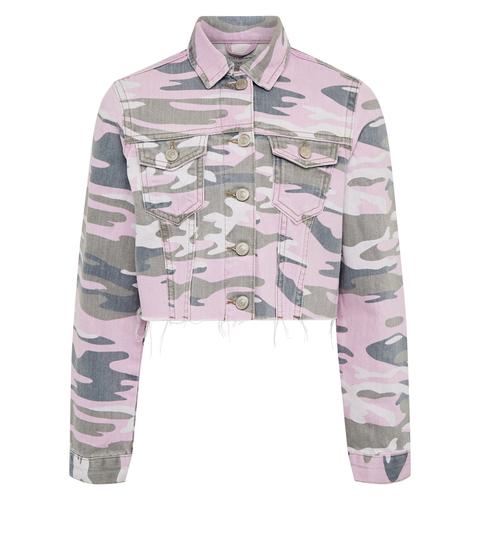 Camo denim jacket top new look