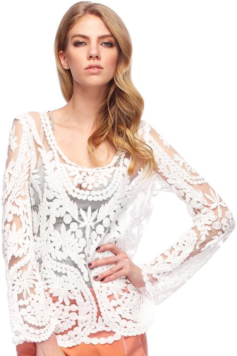 Romwe Blusa Encaje Crochet -blanco