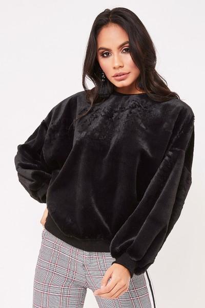 Katherine Black Soft Faux Fur Jumper