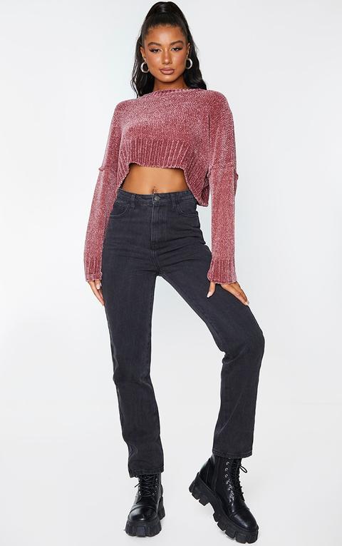 Rose Chenille Knitted Deep Hem Jumper