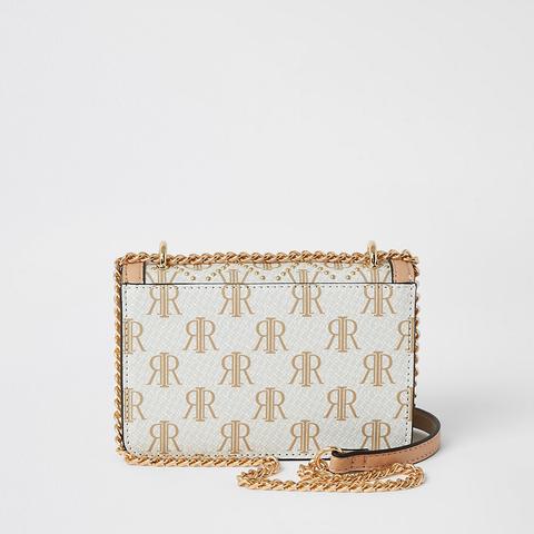 River Island Beige RI monogram mini cross body bag