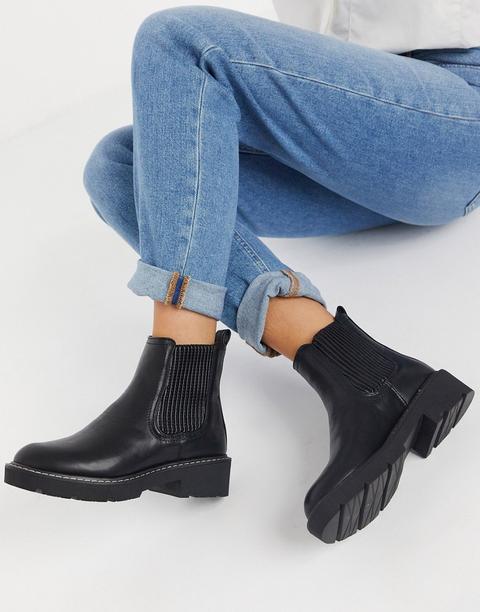 New Look Ribbed Ankle Chunky Flat Chelsea Boot-black
