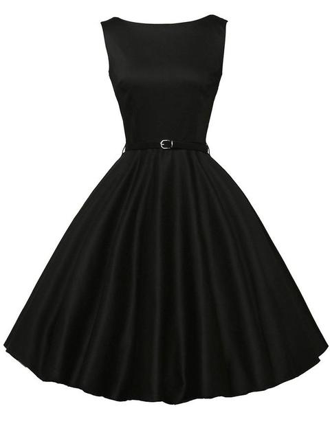 Belted Fit & Flare Sleeveless Dress - Black