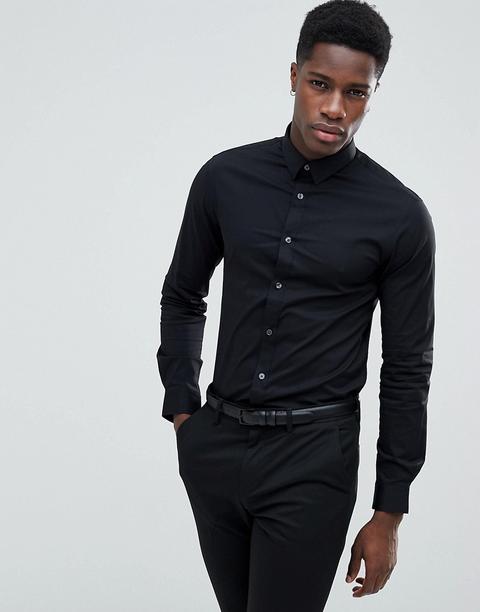 Camisa De Vestir De Corte Slim De Manga Larga En Negro De Celio