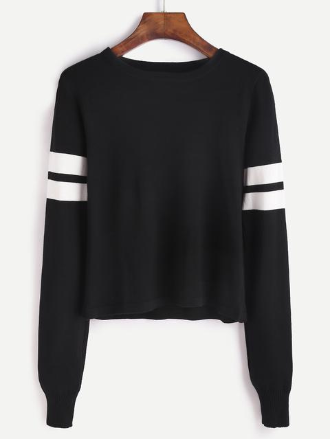 Black Striped Trim Jersey Sweater