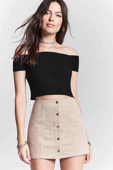 Corduroy Button-front Skirt