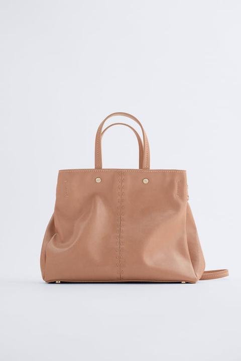 Midi Tote Bag With Topstitching