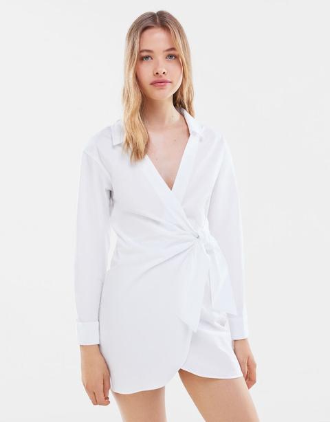 Tied Poplin Shirt Dress