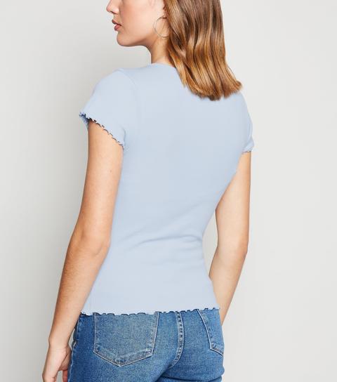 Pale Blue Frill Trim Cap Sleeve T-shirt New Look