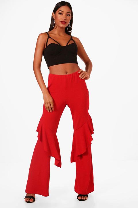 Sadie Crepe Frill Asymetric Wide Leg Trouser