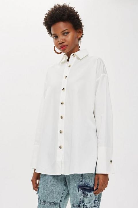 Womens Oversized Side Split Shirt - Ecru, Ecru