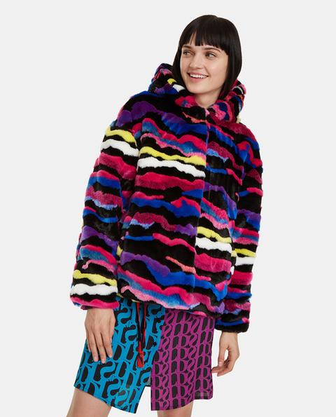 Desigual - Chaqueta De Mujer De Pelo Con Estampado Fantasía