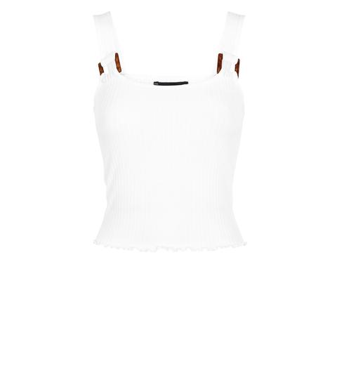 White Ribbed Square Neck Crop Top New Look