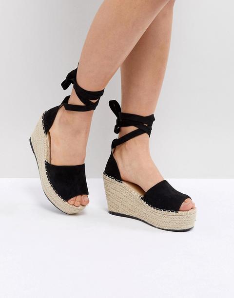 Raid - Brigid - Sandali Neri Con Zeppa Stile Espadrilles - Nero