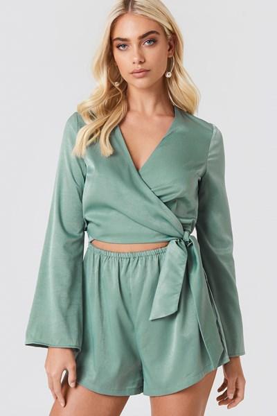 Andrea Hedenstedt X Na-kd Wrapped Trumpet Sleeve Playsuit - Green