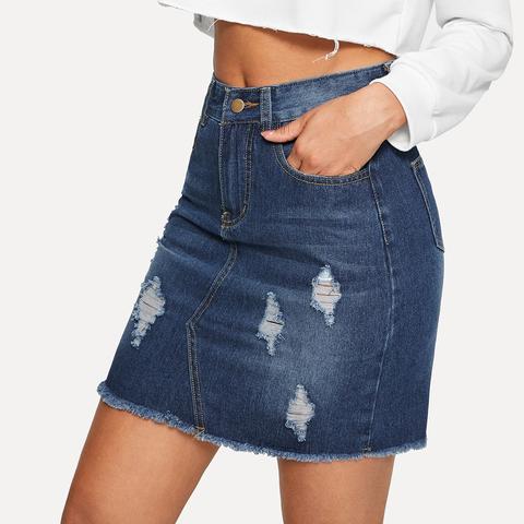 Falda Denim Rota Bajo Crudo