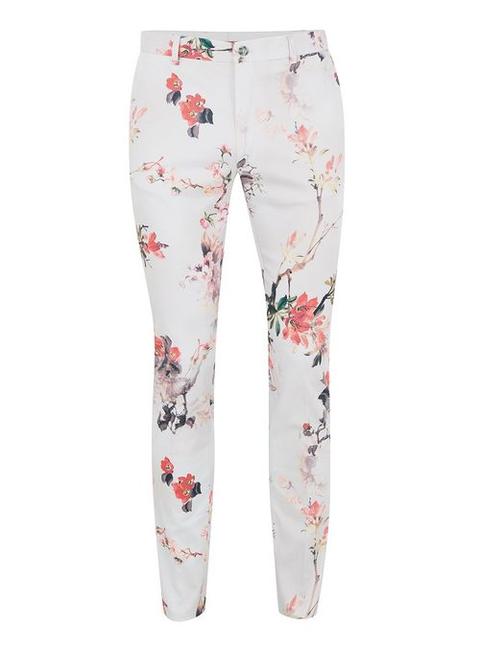 White Floral Ultra Skinny Suit Trousers