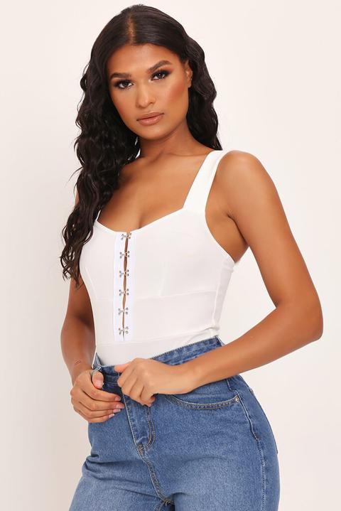 White Hook And Eye Strappy Bodysuit