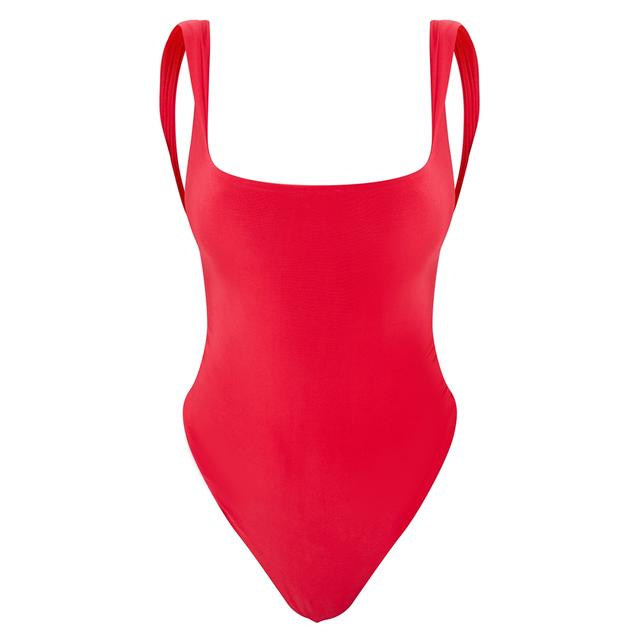 Red Second Skin Square Neck Sleeveless Thong Bodysuit