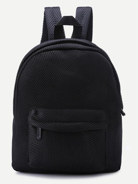 Mochila Con Cremallera De Nylon - Negro