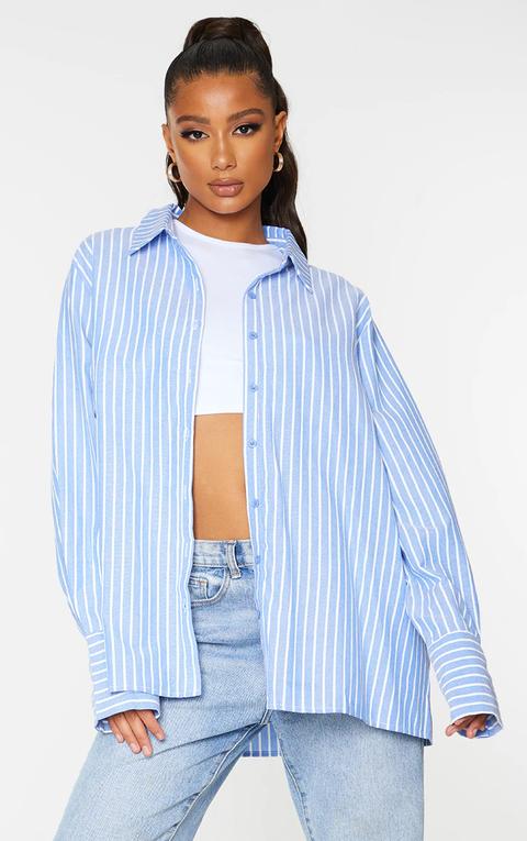 Blue Oversized Pinstripe Cuff Shirt