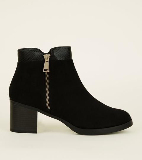 Black Comfort Suedette Mid Heel Ankle Boots New Look