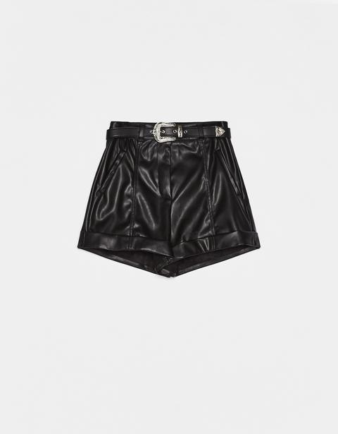 Shorts Effetto Pelle Con Cintura