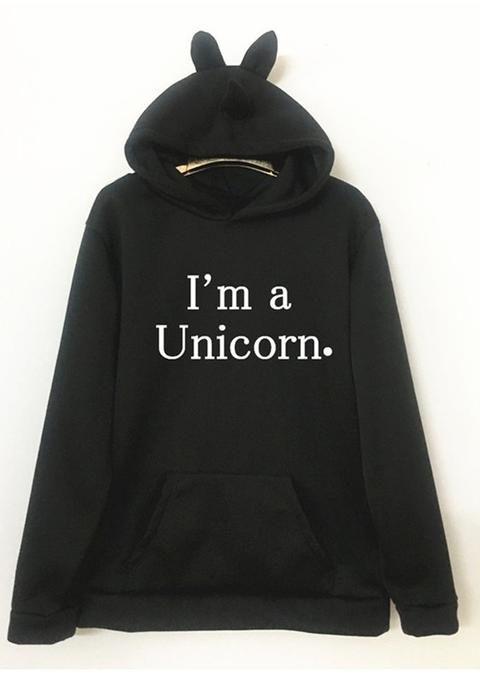 "sono Una Unicorno" Tasche Coulisse Cravatta Felpata Con Cappuccio Nero