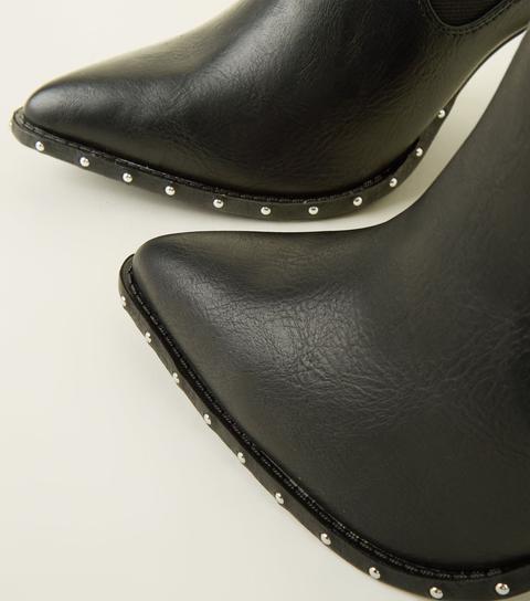 Wide Fit Black Leather-look Studded Chelsea Boots New Look