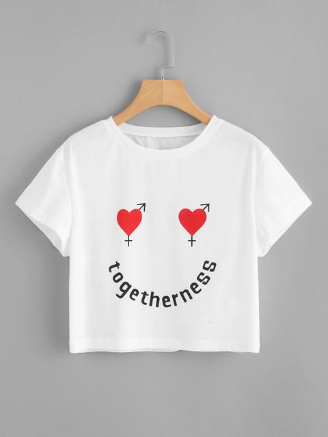 Camiseta Corta Con Letras Y Corazón