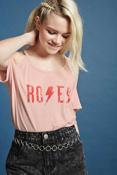 Roses Graphic Open-shoulder Tee