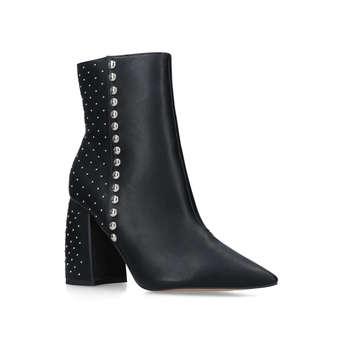 Black Studded Block Heeled Ankle Boots 
